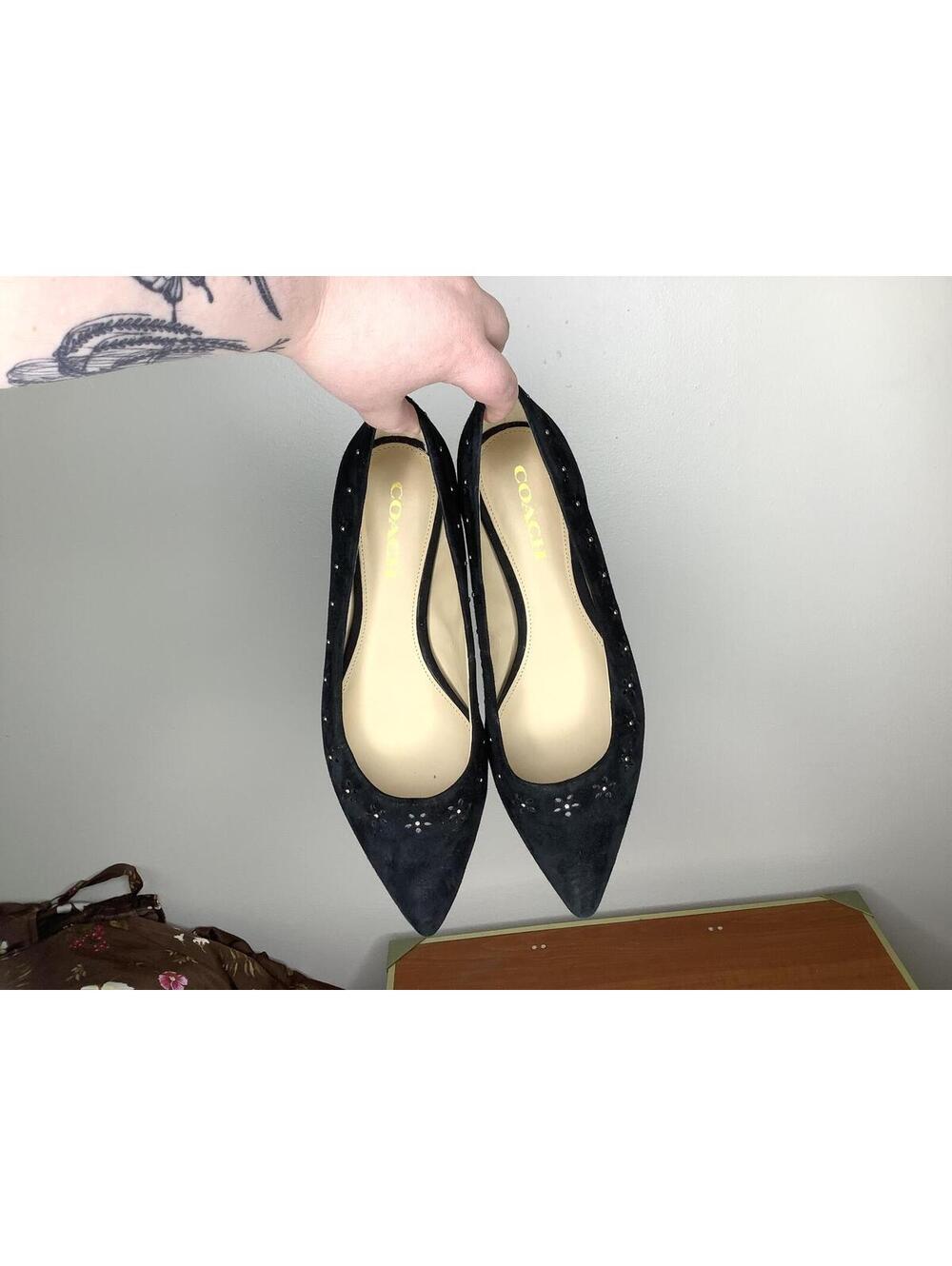 < Coach Joane Black Suede Pointed Toe Ballet Flats Size 9B > - Picture 6 of 9